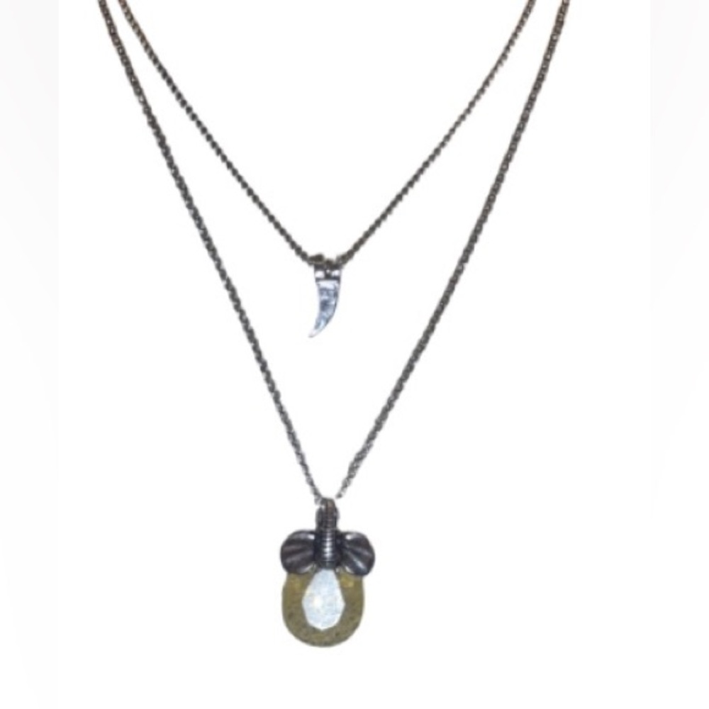 Lucky Brand Silver-Tone Double-Layer elephant  routilated quartz necklace